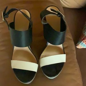 Black and white platform sandals